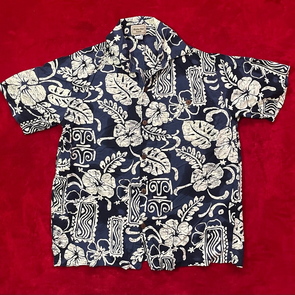 Aloha Hut Hawaii Women's Short Sleeve Tropical Print Blue Collared Shirt Size: S